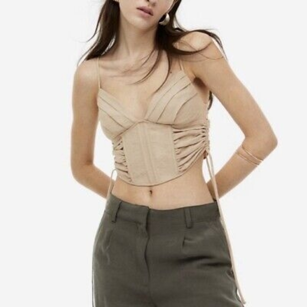 H&M Beige Cropped Corset Tank Top‎ Size Small